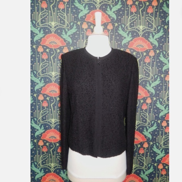 St. John Collection Jackets & Blazers - St. John Collection Knits Suit Jacket Black Boucle Zip Cardigan Sweater 8 Nwt